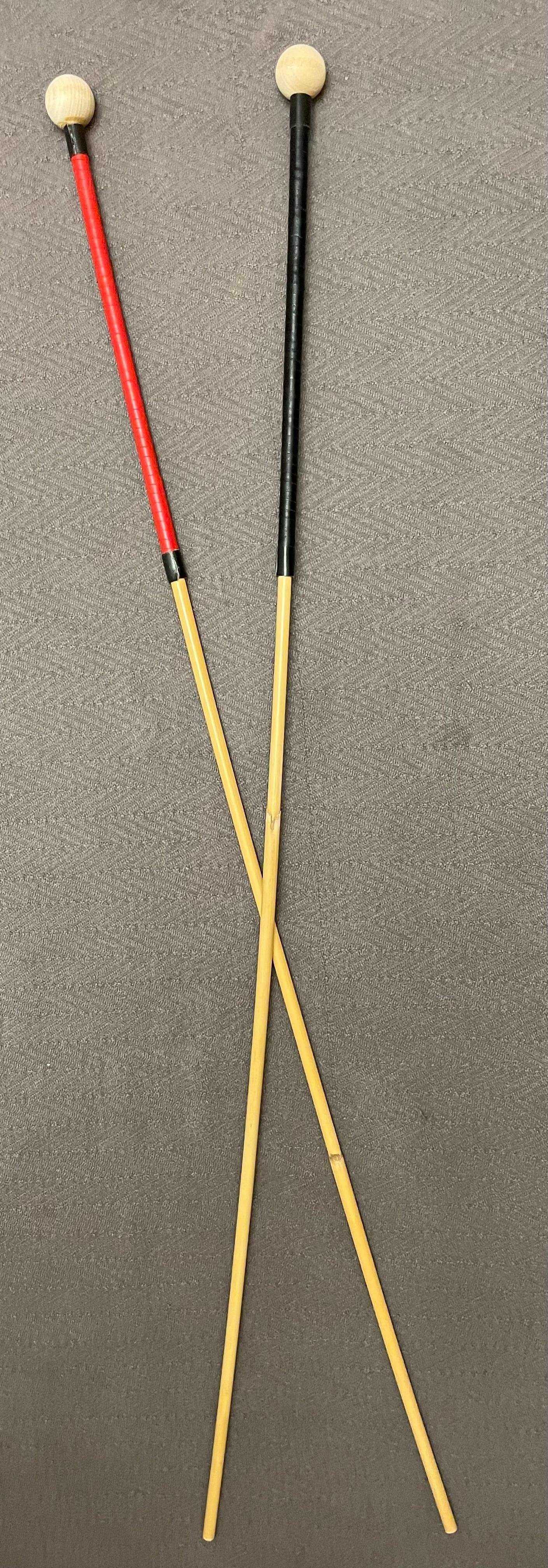 Dressage Whip Style Natural Dragon Rattan Cane / School Cane / Punishment Cane - 95/100 cms Length - 9/9.5 mm Diameter - BLACK/RED Kangaroo Leather / Paracord  Handles - Stripewell Canes