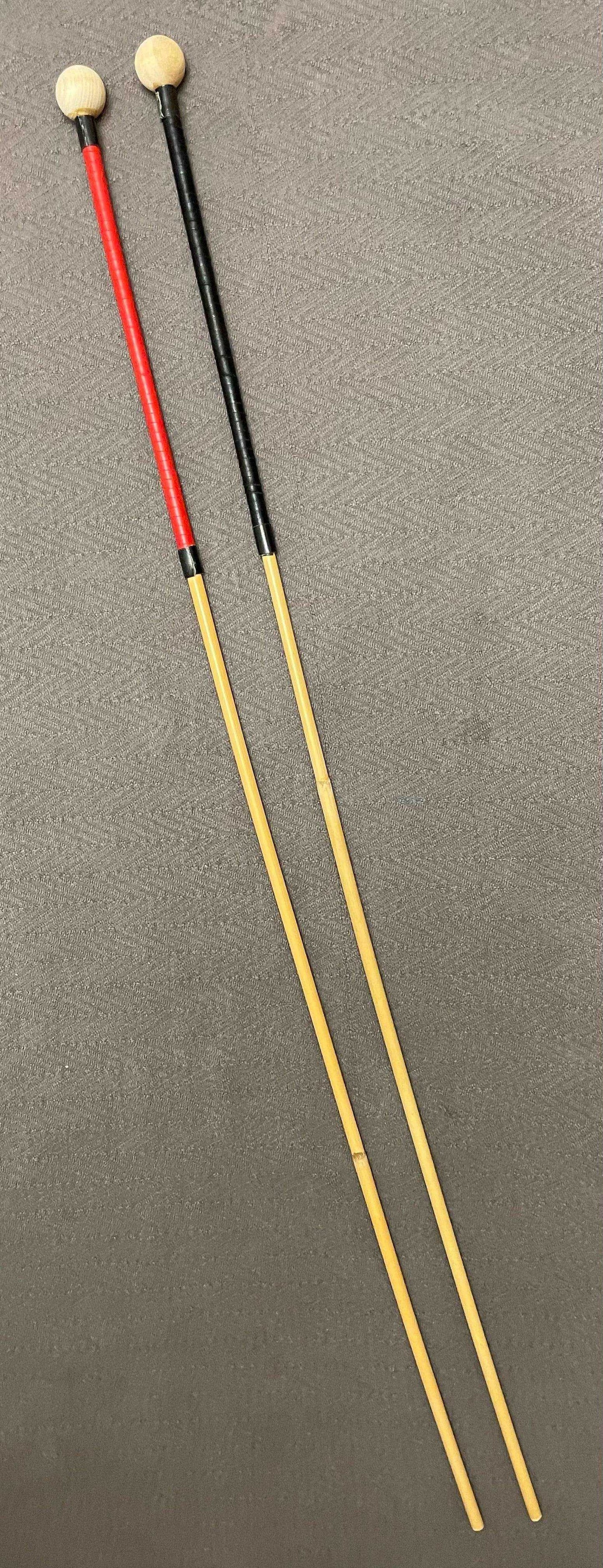 Dressage Whip Style Natural Dragon Rattan Cane / School Cane / Punishment Cane - 95/100 cms Length - 9/9.5 mm Diameter - BLACK/RED Kangaroo Leather / Paracord  Handles - Stripewell Canes