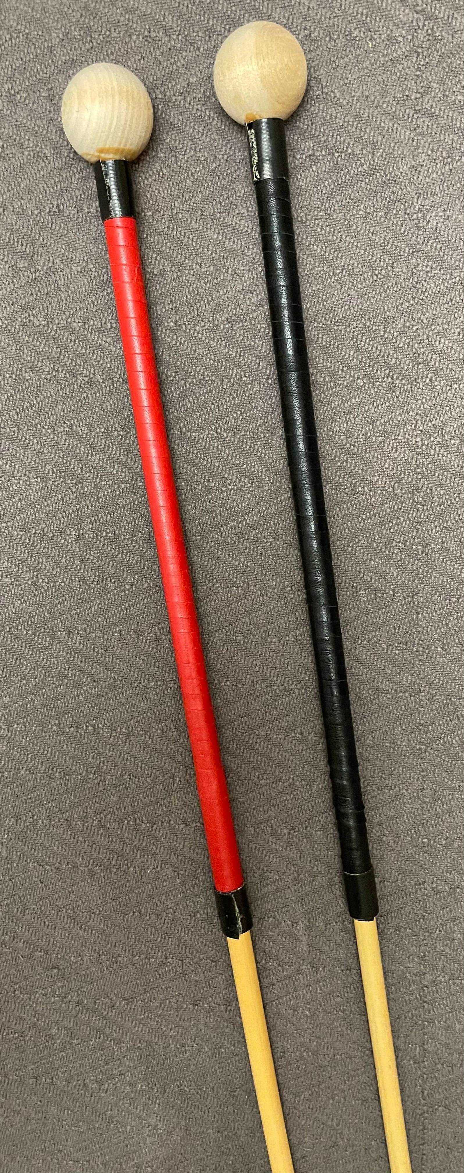 Dressage Whip Style Natural Dragon Rattan Cane / School Cane / Punishment Cane - 95/100 cms Length - 9/9.5 mm Diameter - BLACK/RED Kangaroo Leather / Paracord  Handles - Stripewell Canes