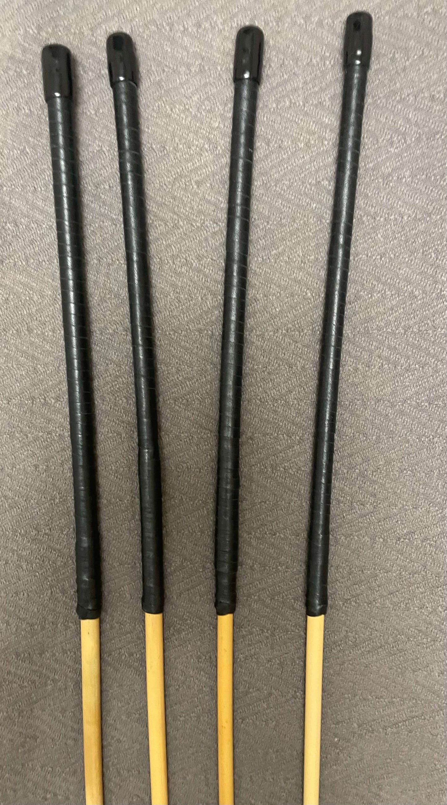 No Knot / Knotless Dragon Canes Set of 4 - 92 cms length - BLACK Kangaroo Leather Handles - Stripewell Canes