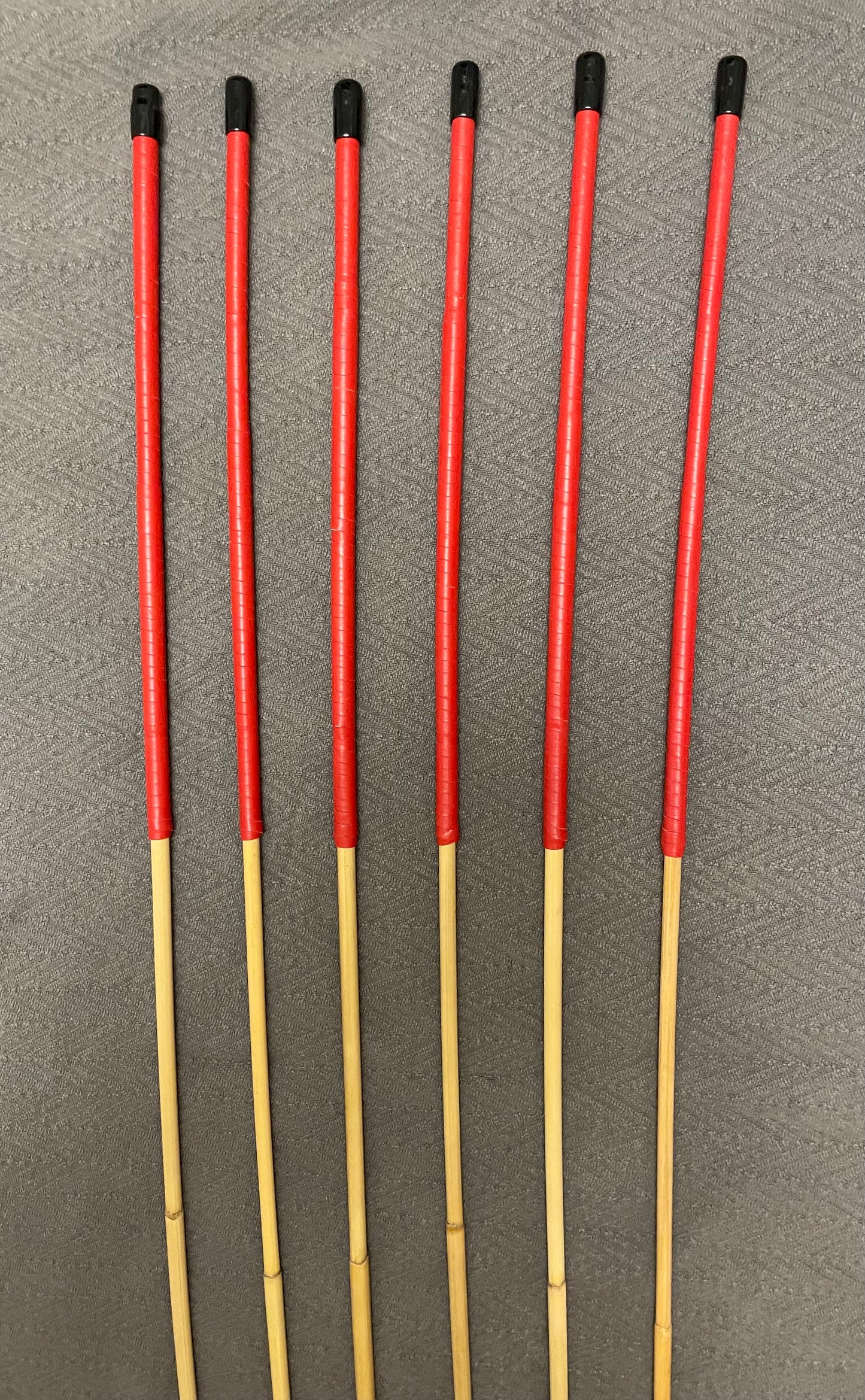 ProDomme Set of 6 Whippy Dragon Canes / Swishy Canes / Falaka Bastinado Canes - 95 cms - Red Kangaroo Leather Handles - Stripewell Canes