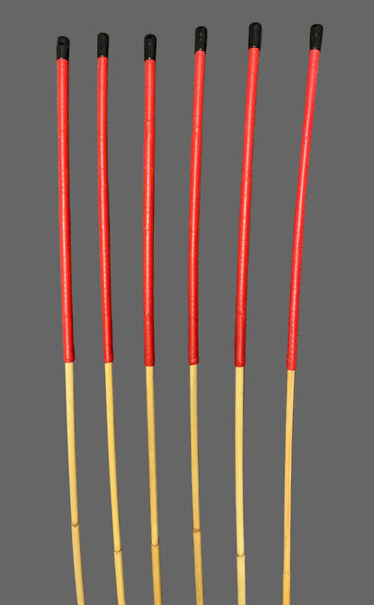 ProDomme Set of 6 Whippy Dragon Canes / Swishy Canes / Falaka Bastinado Canes - 95 cms - Red Kangaroo Leather Handles - Stripewell Canes