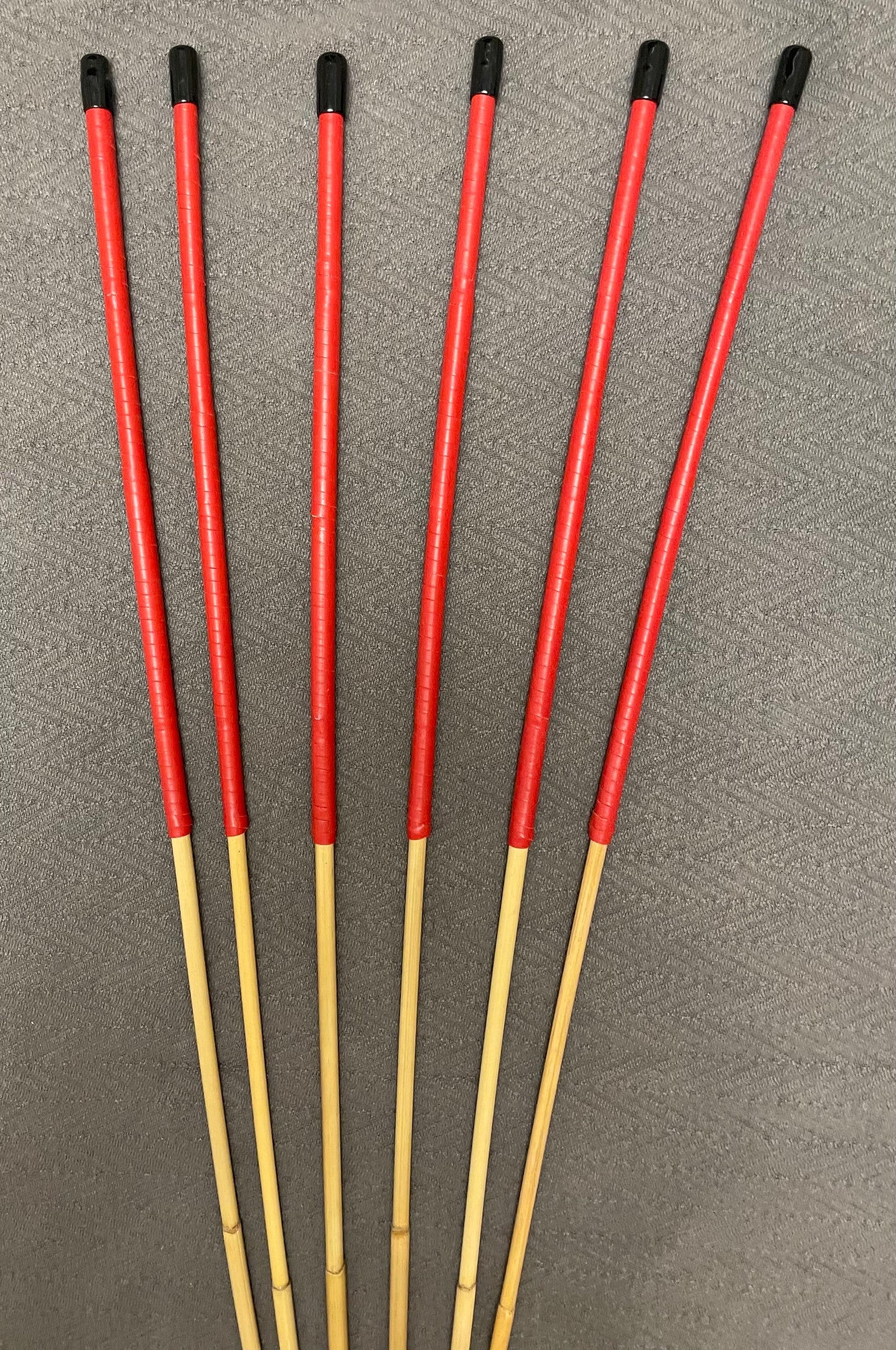 ProDomme Set of 6 Whippy Dragon Canes / Swishy Canes / Falaka Bastinado Canes - 95 cms - Red Kangaroo Leather Handles - Stripewell Canes