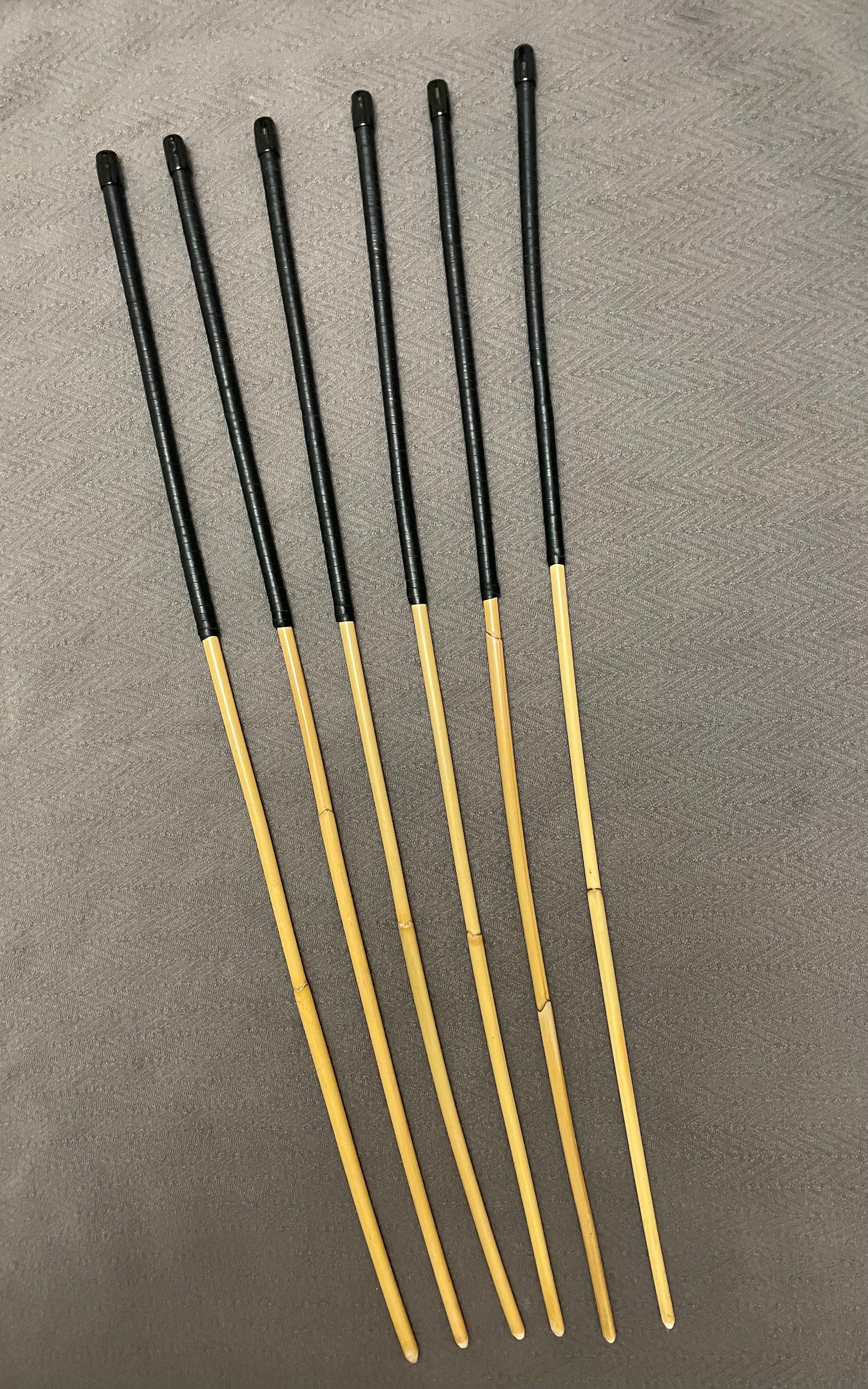 Thick and Thuddy Dragon Punishment Canes / BDSM Canes / ProDomme Set of 6 Rattan Canes  - 95 cms Length - Black Kangaroo Leather Handles