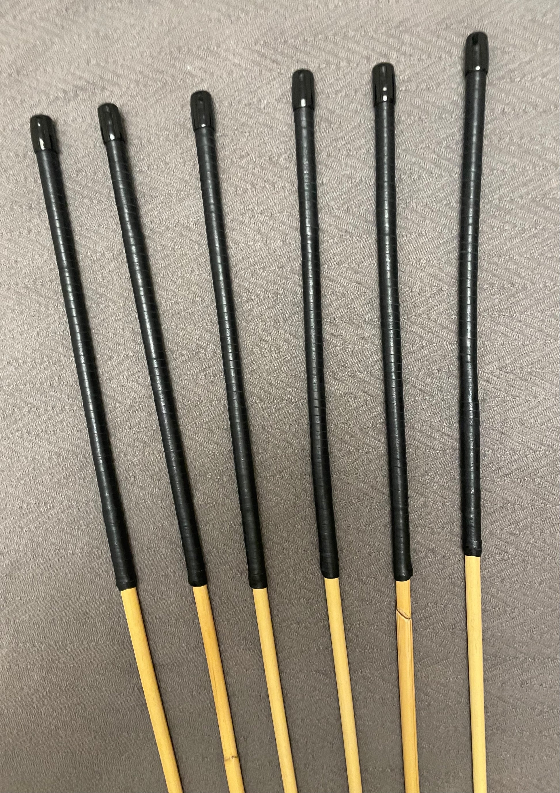 Thick and Thuddy Dragon Punishment Canes / BDSM Canes / ProDomme Set of 6 Rattan Canes  - 95 cms Length - Black Kangaroo Leather Handles