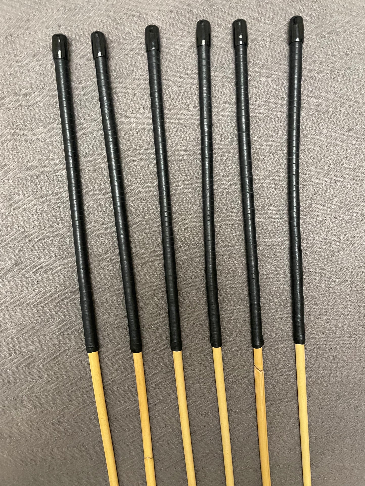 Thick and Thuddy Dragon Punishment Canes / BDSM Canes / ProDomme Set of 6 Rattan Canes  - 95 cms Length - Black Kangaroo Leather Handles