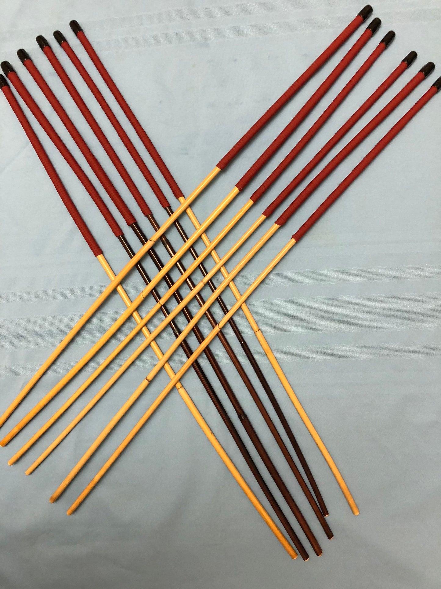 Whippy Mixed Dozen - Set of 12 Whippy/Stingy Natural/Smoked Dragon Rattan / BDSM Canes / School Canes - PRO SELECT SET - 90 cms Length - RED Paracord Handles