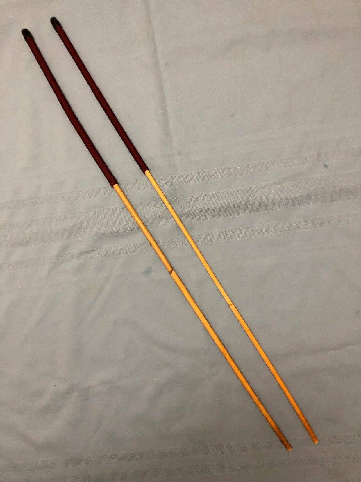 Pair of 2 Natural Dragon Rattan Canes / School Canes / Whipping Canes - 95 cms Length - BLACK/RED/BURGUNDY Handles - Stripewell Canes