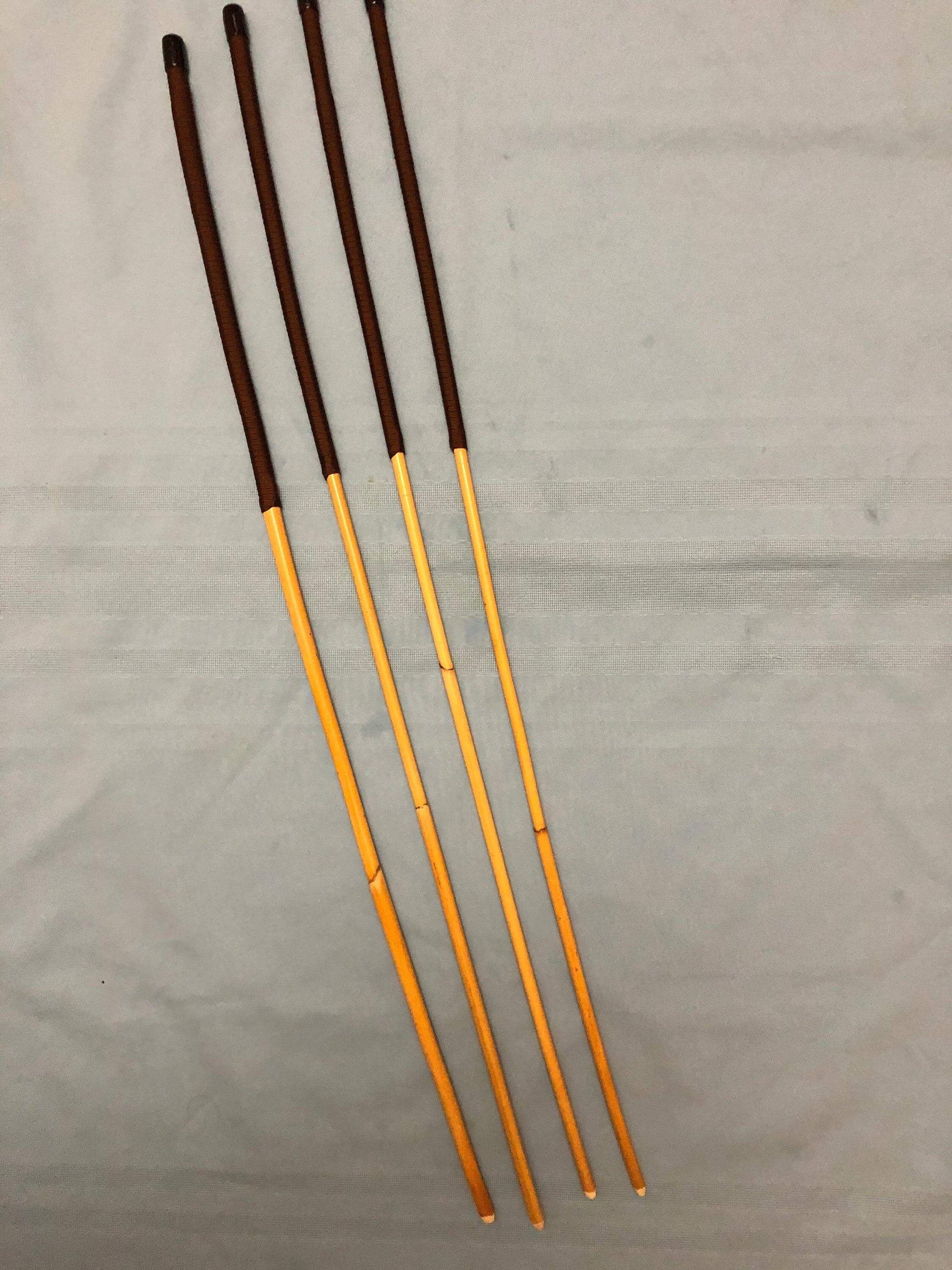 Set of 4 Thick and Thuddy Natural Dragon Rattan Canes / School Canes / Whipping Canes - THICK AND THUDDY SET - 100 cms Length - BROWN Handles - Stripewell Canes