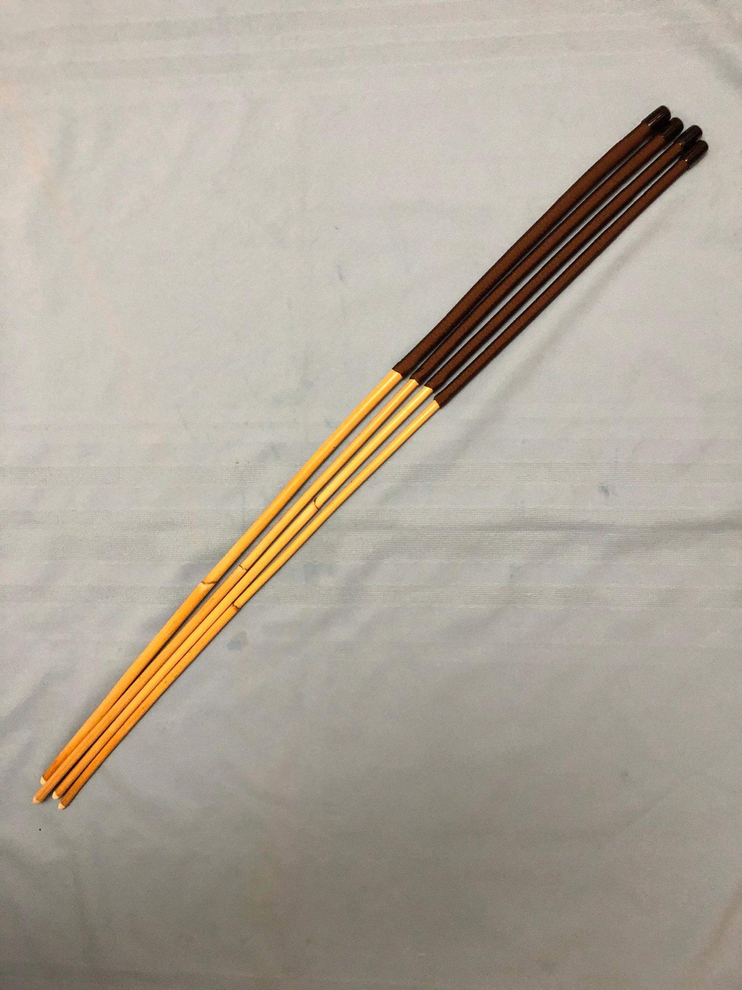 Set of 4 Thick and Thuddy Natural Dragon Rattan Canes / School Canes / Whipping Canes - THICK AND THUDDY SET - 100 cms Length - BROWN Handles - Stripewell Canes