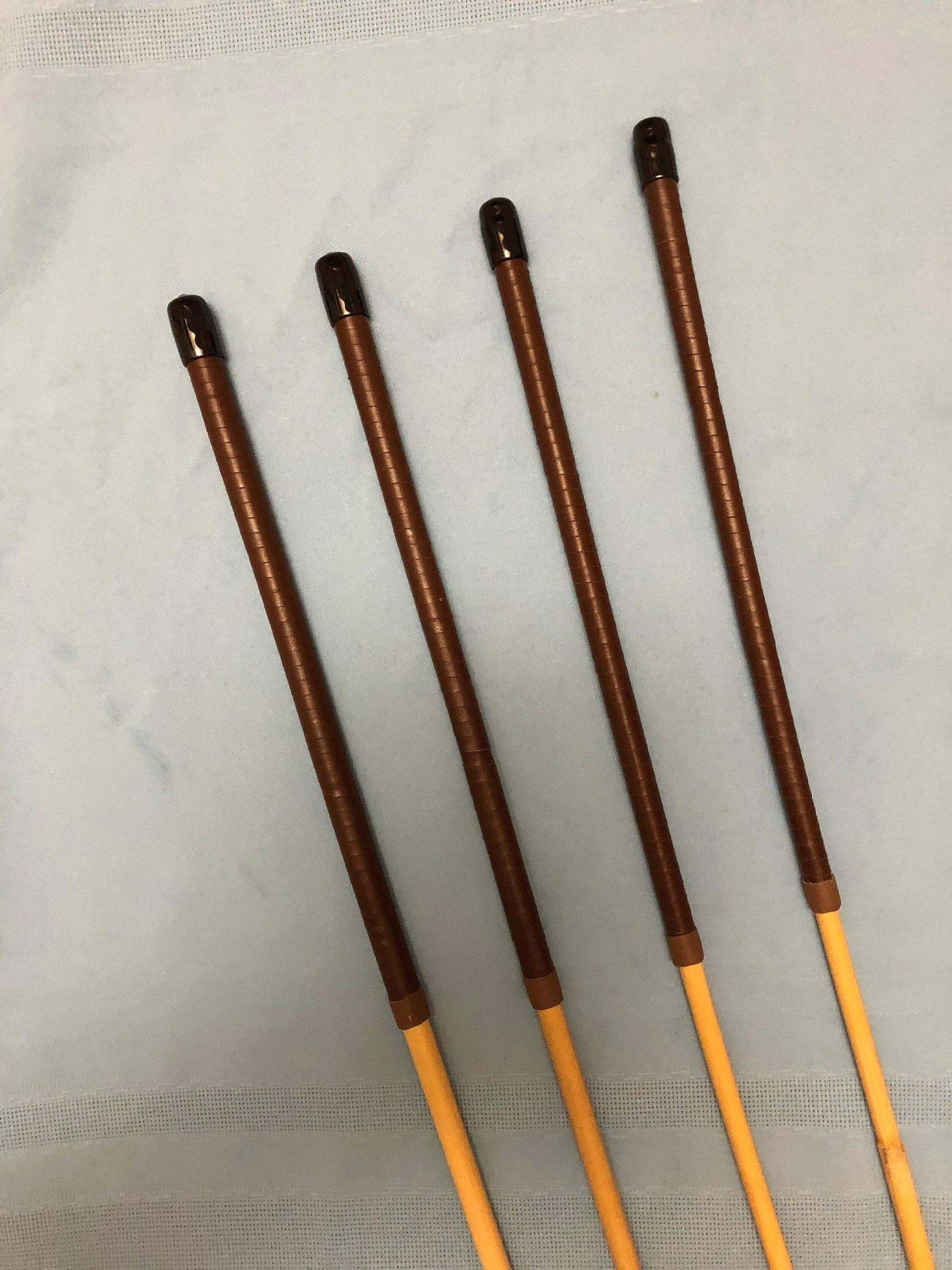 Set of 4 Natural Dragon Canes / School Canes / Whipping Canes - PRO SET - 95 cms Length - BRANDY / RED Kangaroo Leather Handles - Stripewell Canes