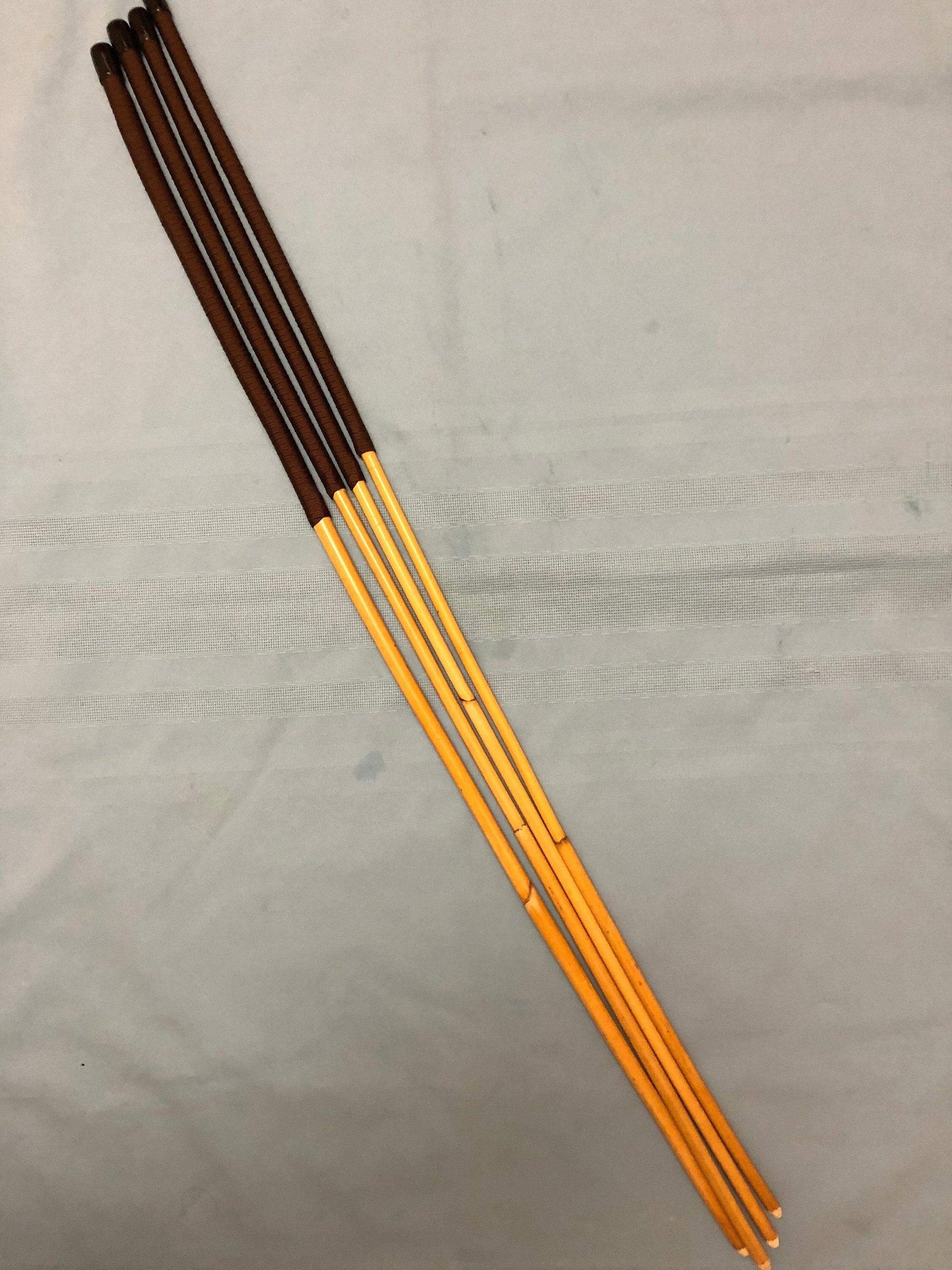 Set of 4 Thick and Thuddy Natural Dragon Rattan Canes / School Canes / Whipping Canes - THICK AND THUDDY SET - 100 cms Length - BROWN Handles - Stripewell Canes