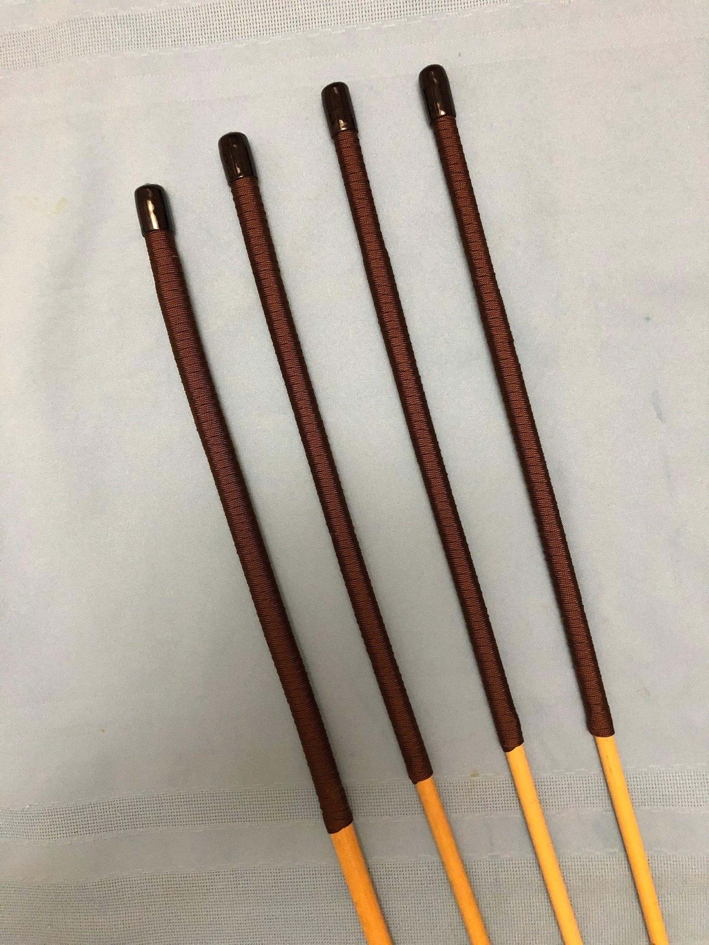 Set of 4 Thick and Thuddy Natural Dragon Rattan Canes / School Canes / Whipping Canes - THICK AND THUDDY SET - 100 cms Length - BROWN Handles - Stripewell Canes