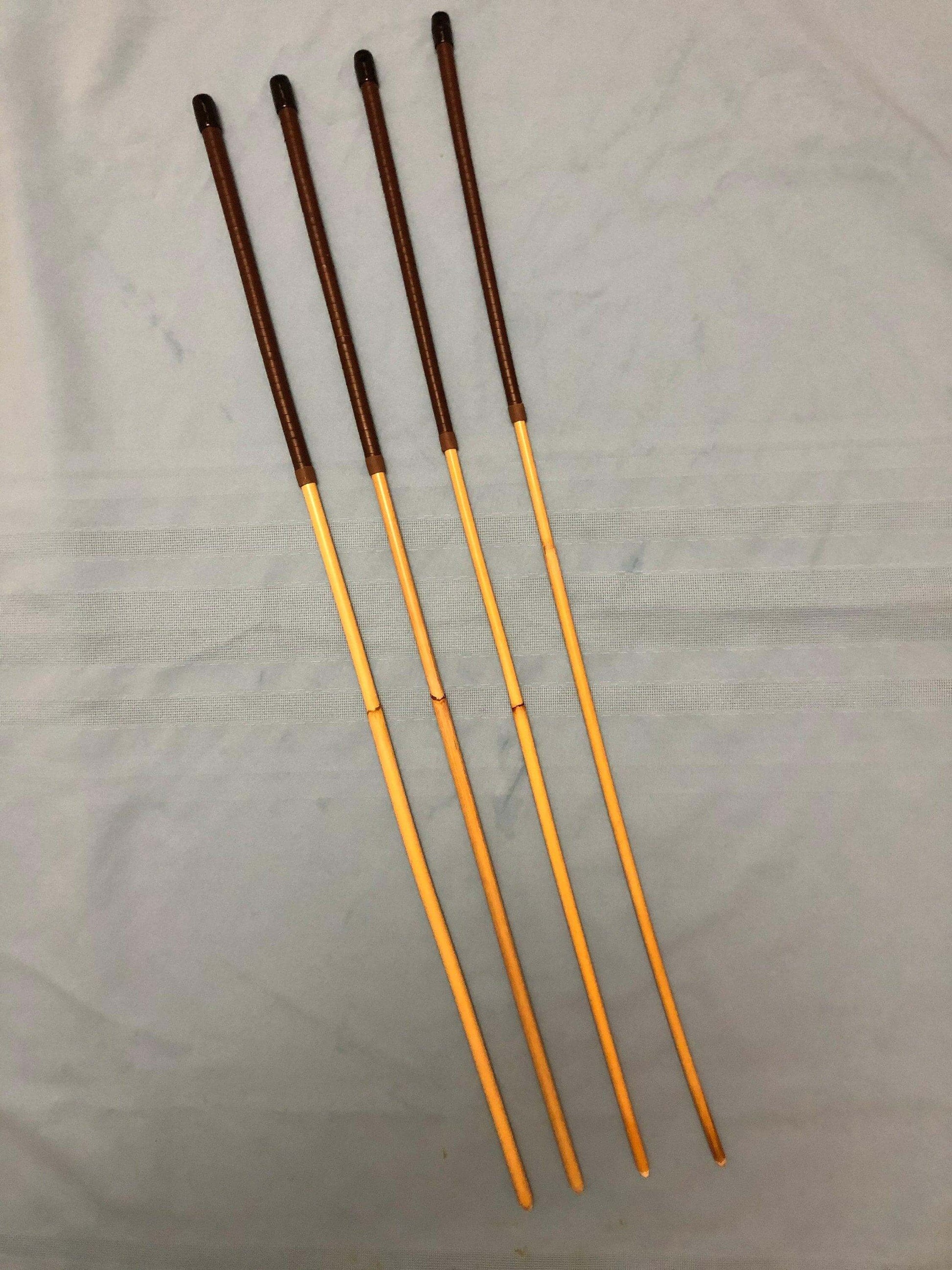 Set of 4 Natural Dragon Canes / School Canes / Whipping Canes - PRO SET - 95 cms Length - BRANDY / RED Kangaroo Leather Handles - Stripewell Canes