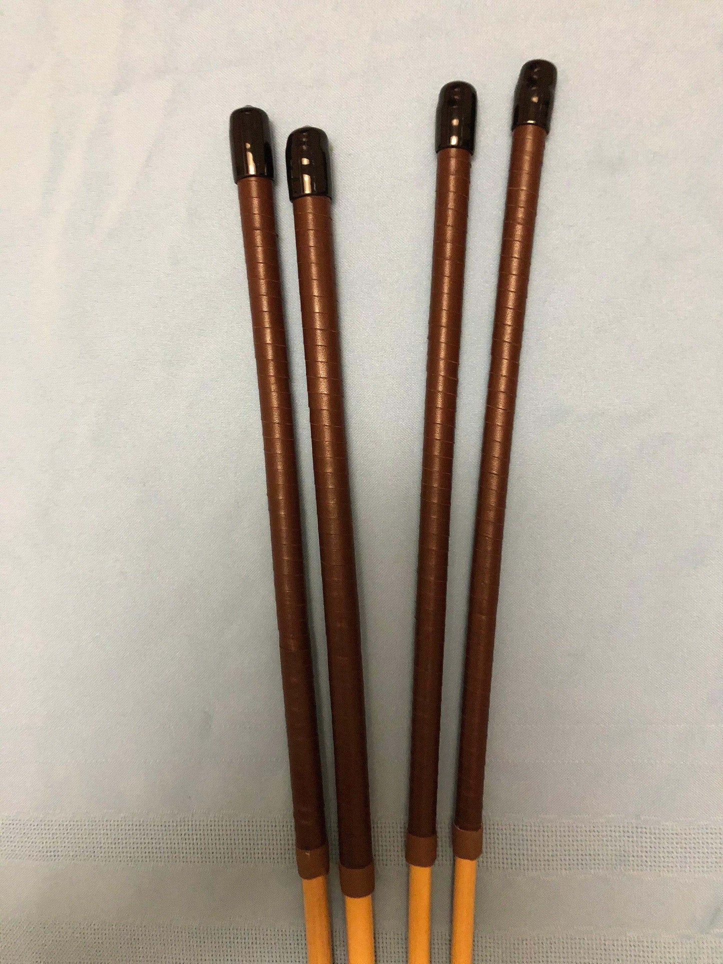 Set of 4 Natural Dragon Canes / School Canes / Whipping Canes - PRO SET - 95 cms Length - BRANDY / RED Kangaroo Leather Handles - Stripewell Canes