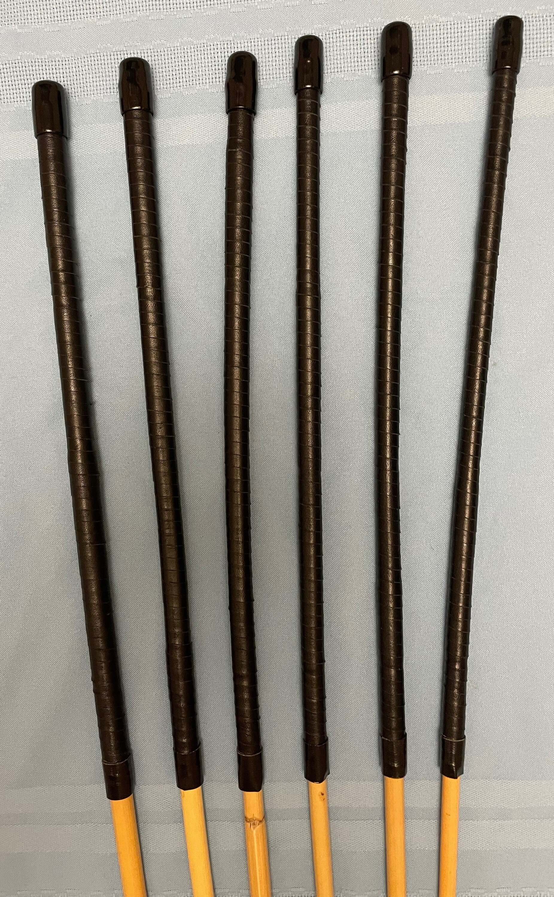 Professional Dominatrix Signature Set of 6 Natural Dragon Canes - 100 cms Length & 7 -12.5 mm D - Roo Leather Handles - Coated Finish - Stripewell Canes