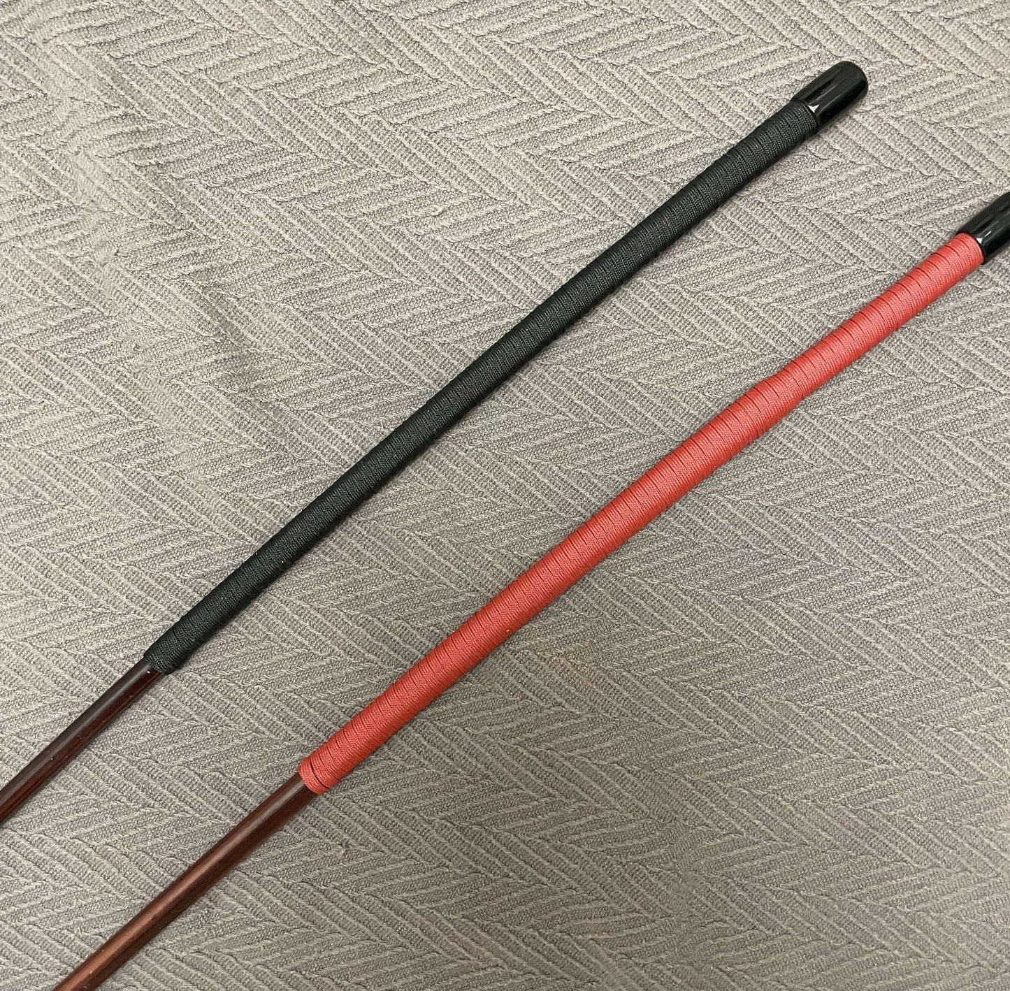 Smoked Dragon Canes /Whipping Canes / BDSM Canes / Punishment Canes - 95 - 100 cms L - Red / Black Paracord / Roo Leather Handles - Stripewell Canes