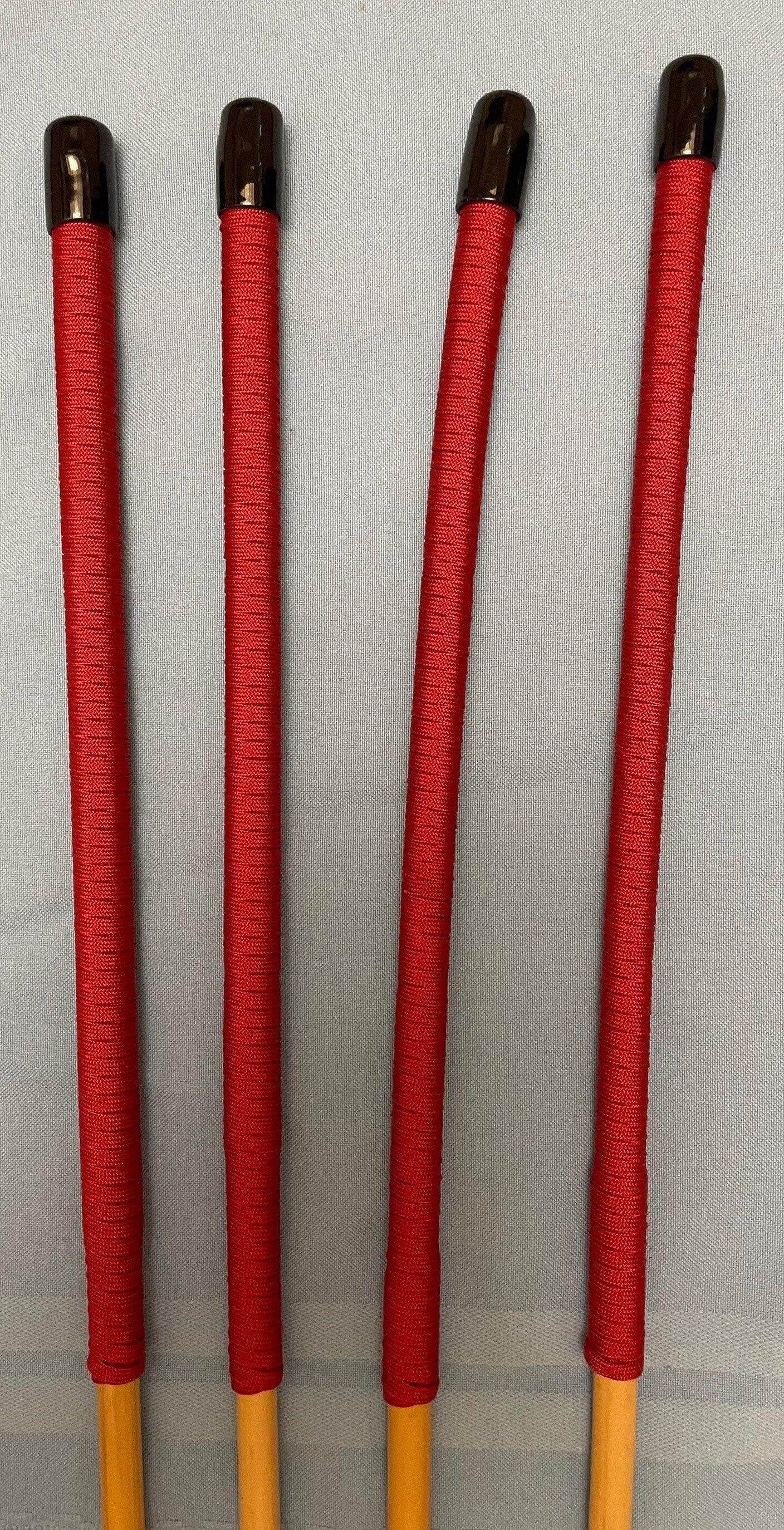 Set of 4 NO KNOT Dragon Canes / School Canes / Punishment Canes - NO KNOT PREMIUM SET -  - 82/84 cms Length - RED Handles - Stripewell Canes