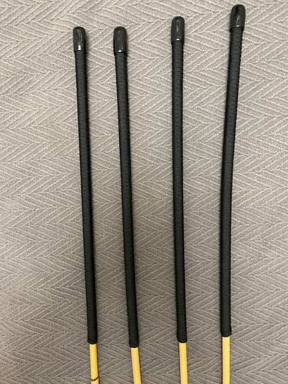 The Stinger Set of 4 Kooboo Rattan Canes / School Canes / Whippy Canes - WHIPPY AND THIN SET - 82 - 85 cms L & 6.5 -8.5 mm D - 12 inch BLACK / RED Paracord Handles